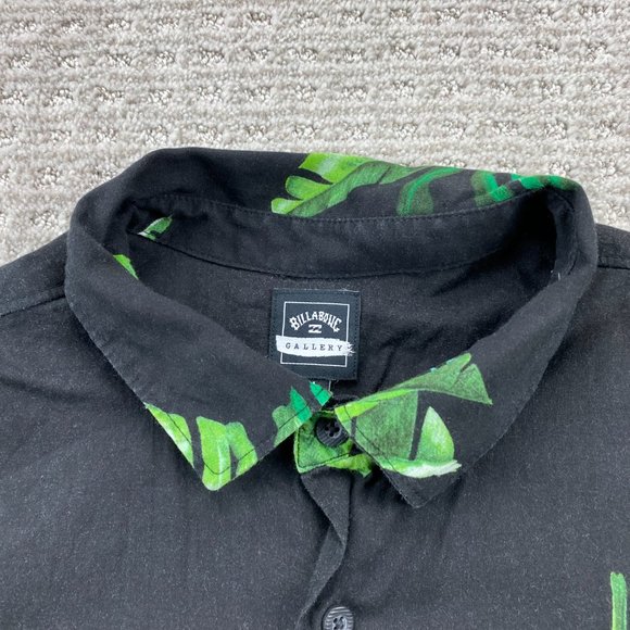 Billabong Gallery Hawaiian Shirt Men Medium M Black Green Floral Button Up Beach - Picture 4 of 12